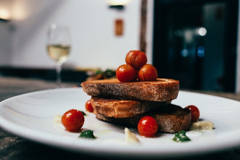 Bruschetta appetizer with tomatoes and basil