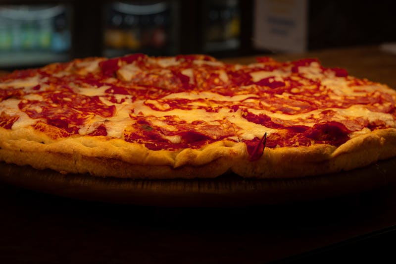 Margherita Detroit-style pizza with fresh basil